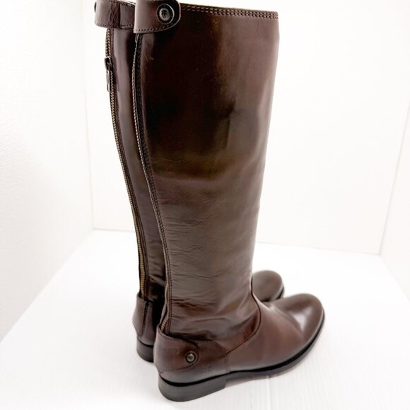 Frye Melissa Button Back Zip Tall Riding Boots Women’s 6M Dark Brown Leather - Picture 5 of 10